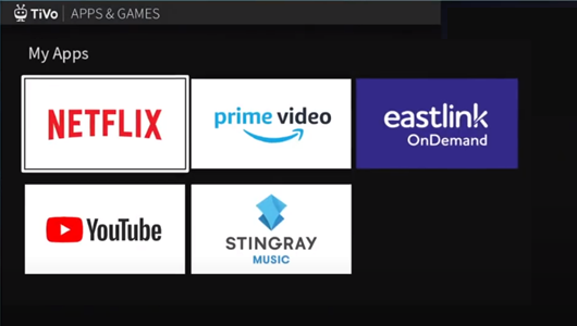 TiVo Stream Apps & Games screen.
